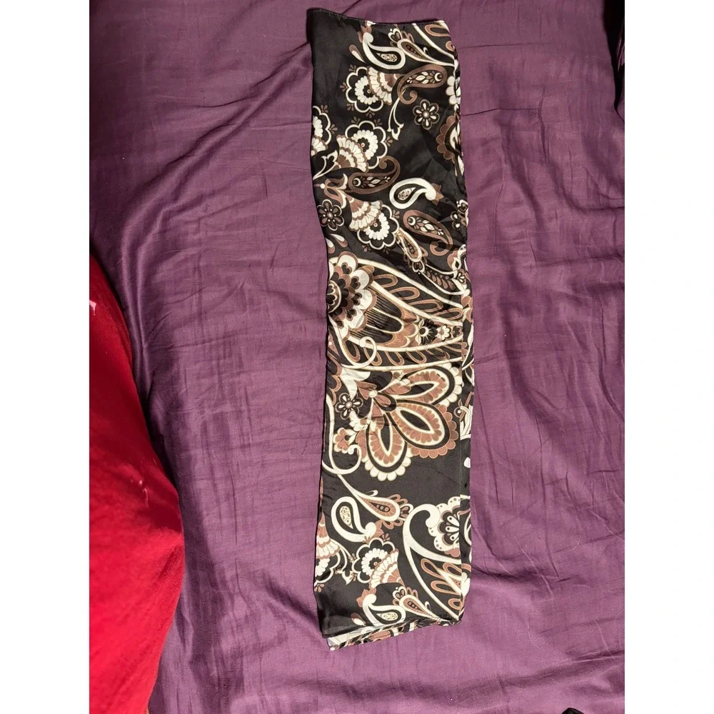 Unbranded Brown Black Paisley Floral Satin Oblong Scarf Bohemian Lightweight